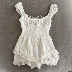 Urban Outfitters | Cora Ruffle Skort Playsuit/ Romper in White- Cottagecore S